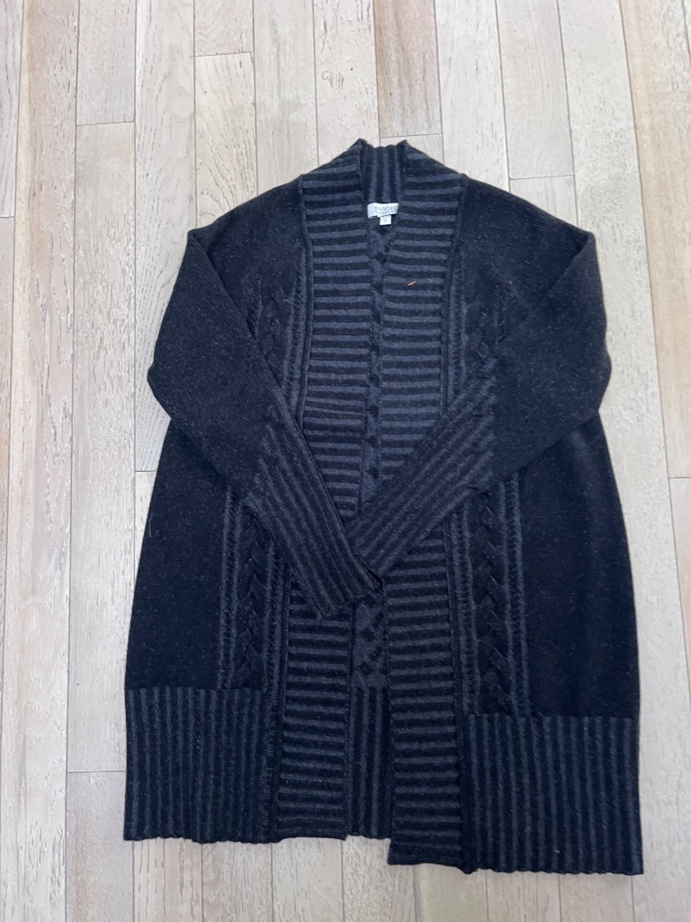 Kinross Cashmere Long Open Front Cable Knit Cardigan Sweater Gray Women's Size S